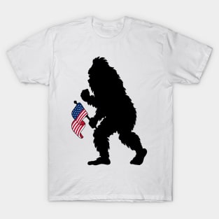 Bigfoot 4th Of July American Flag Silhouette T-Shirt